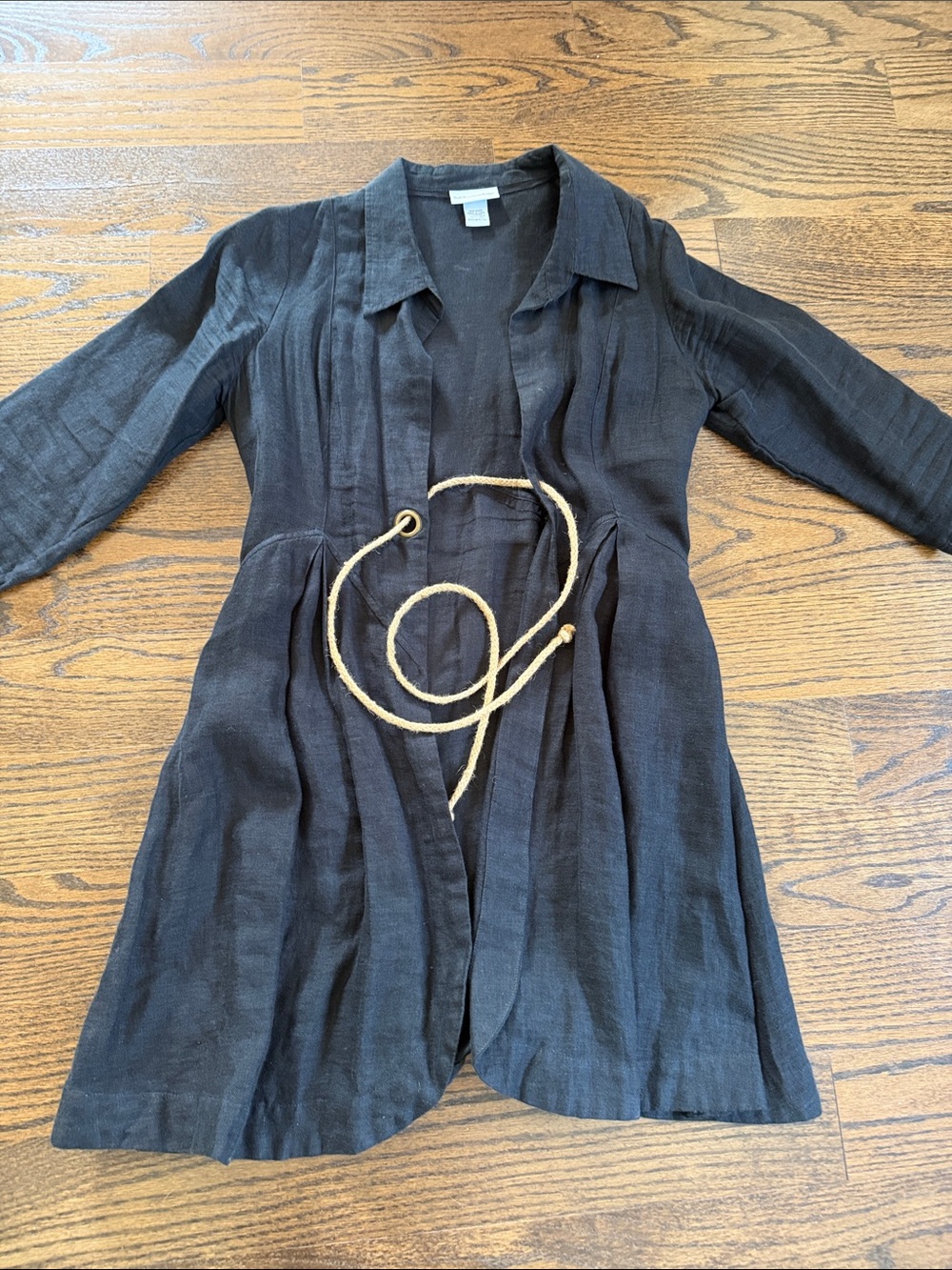 Soft Surroundings woman’s Black Open Front Linen Jacket with Rope Belt Sz M P
